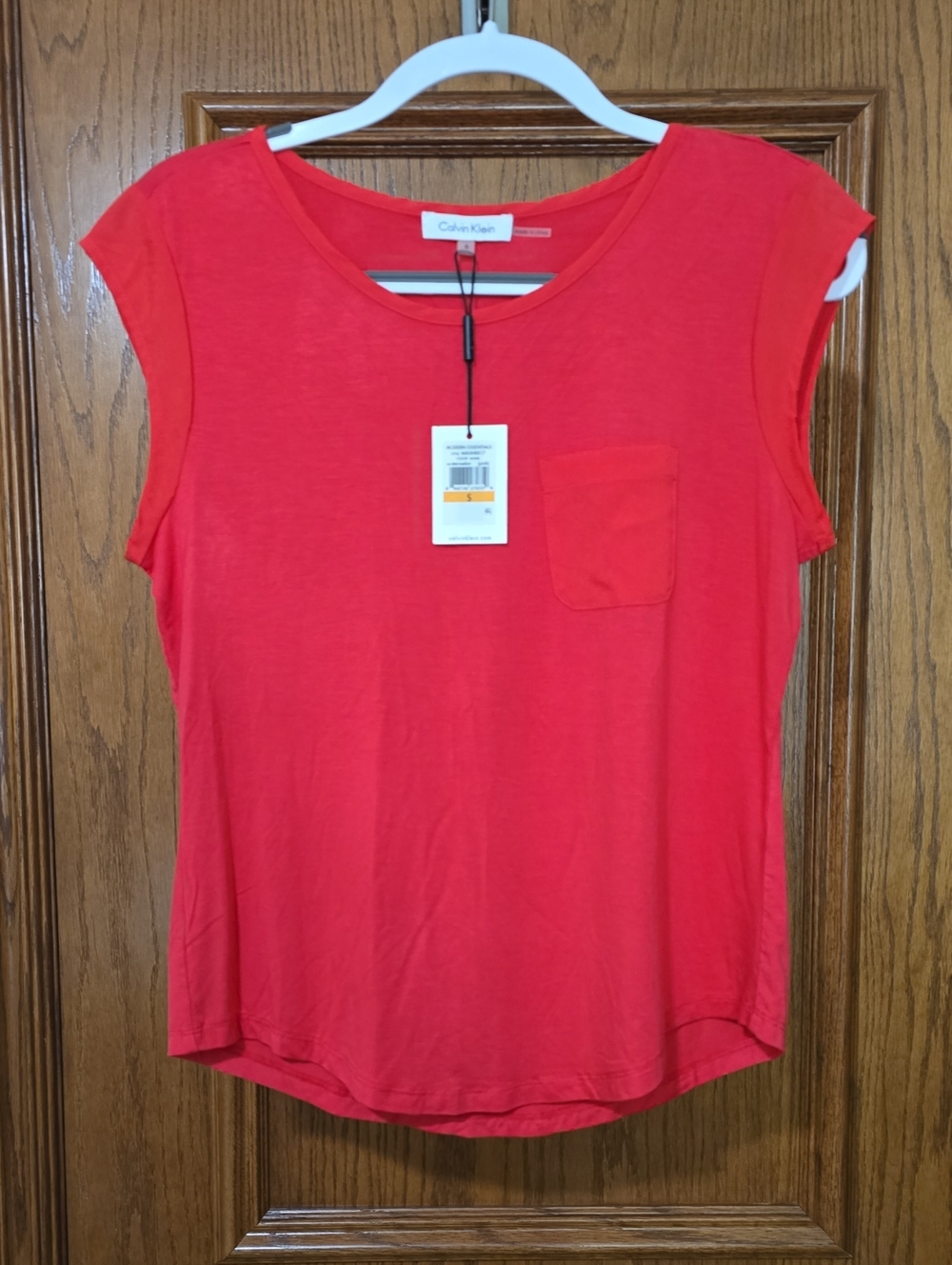 Calvin Klein Red Cap Sleeve Pocket T